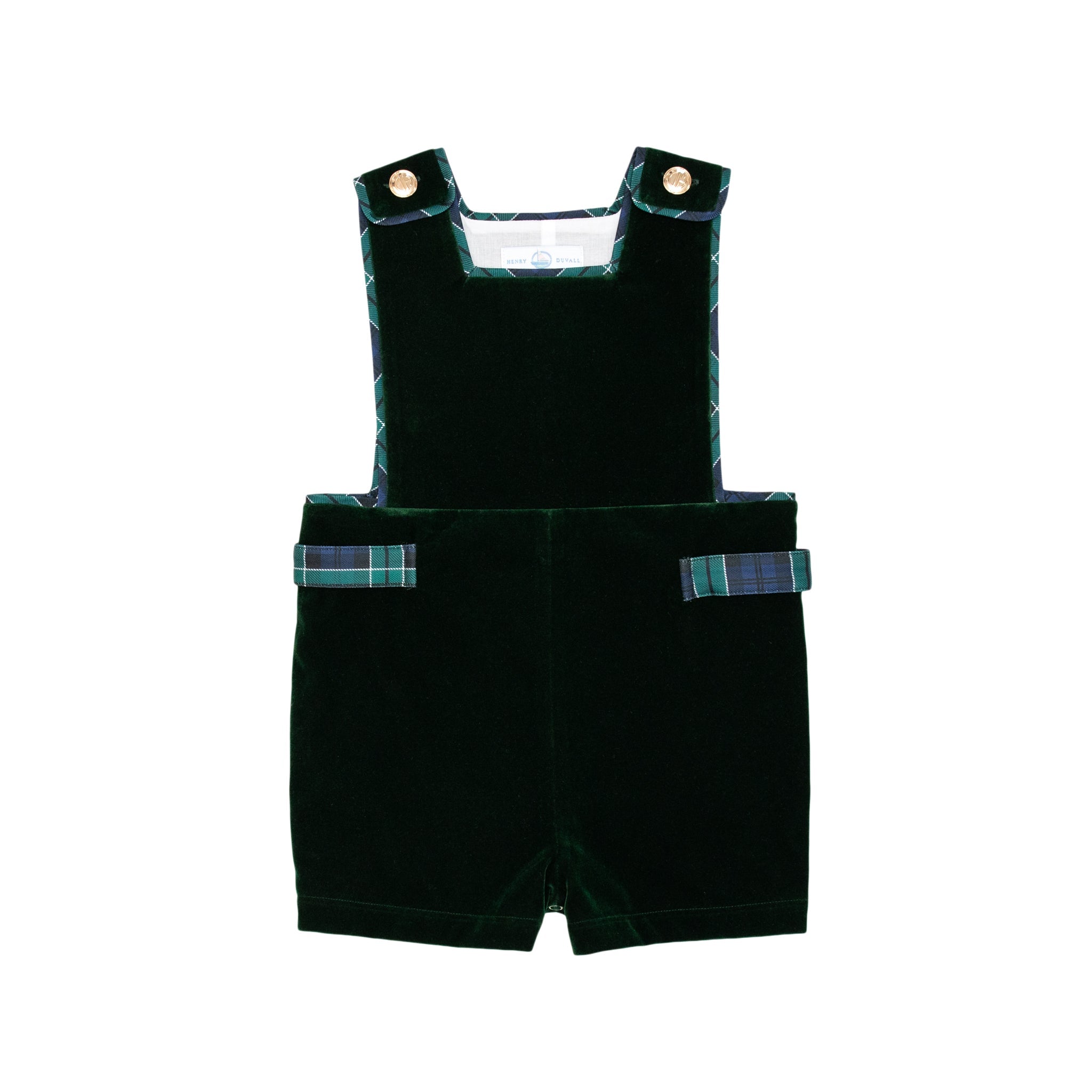 Henry Duvall boys Jon Jon in Grafton Green Velvet with Newbury Tartan trim and gold signature buttons, classic toddler holiday outfit