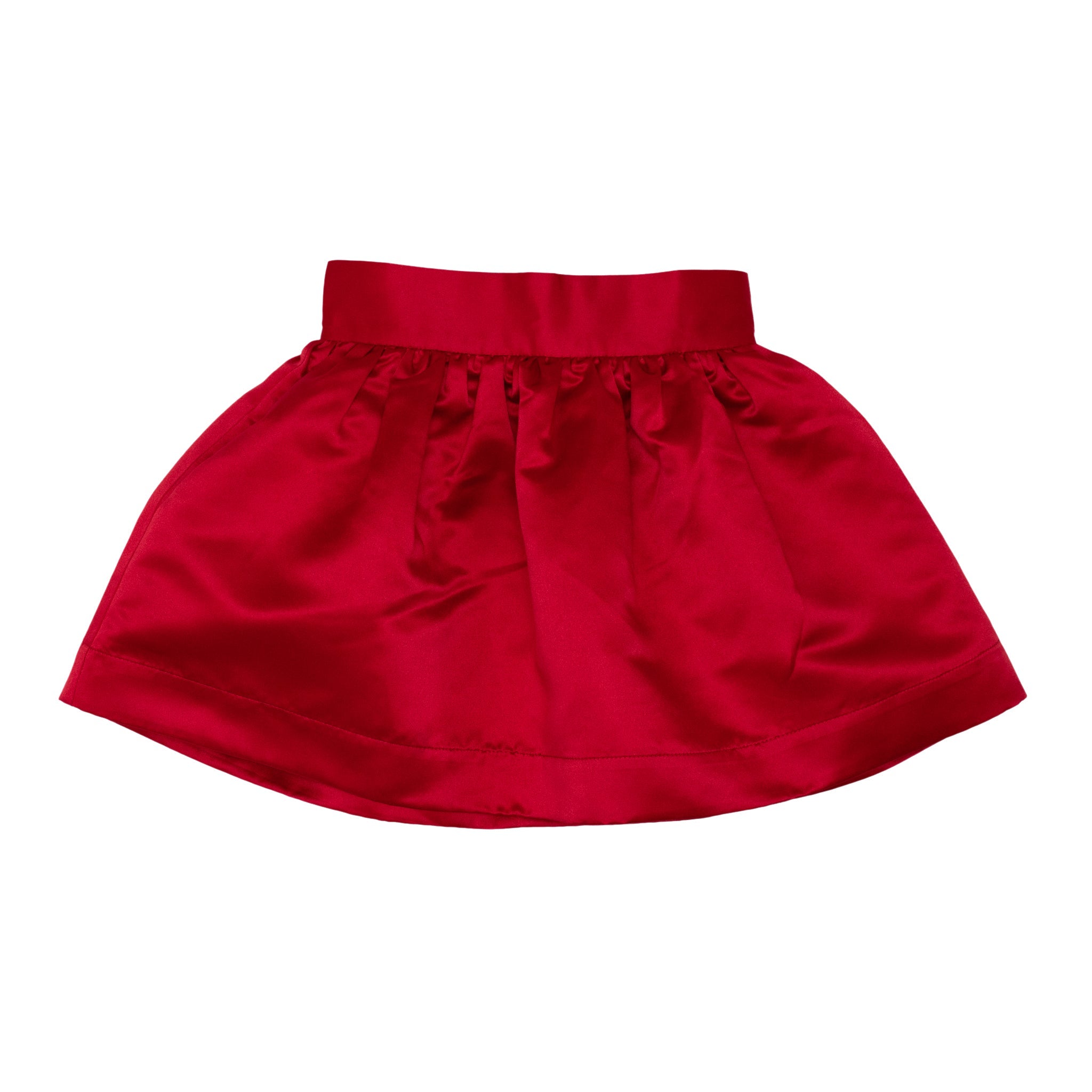 Red holiday skirt for teen girls with subtle pleats and elegant shine, Henry Duvall Sutton Skirt with elastic waistband and classic A-line silhouette
