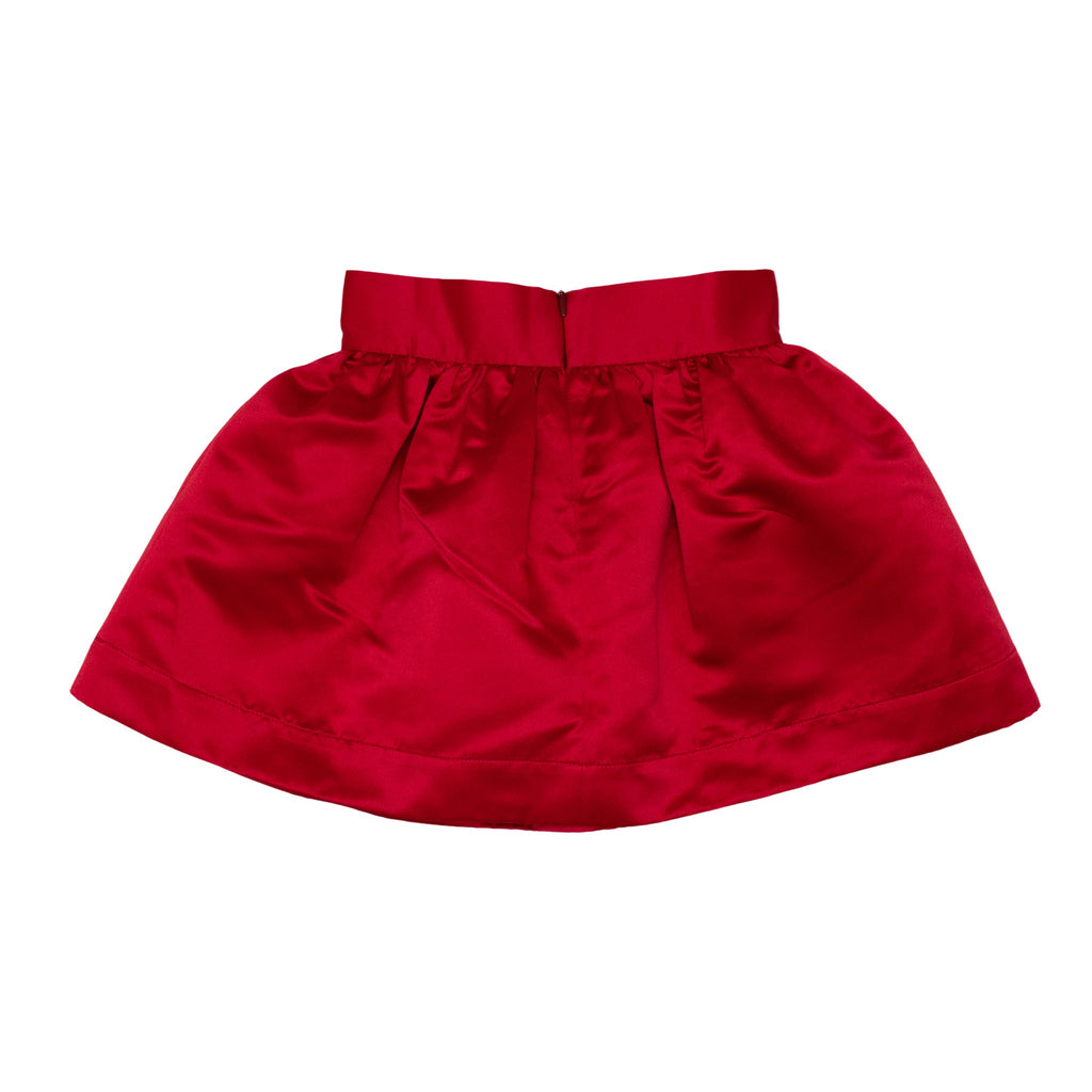 Red holiday skirt for teen girls with subtle pleats and elegant shine, Henry Duvall Sutton Skirt with elastic waistband and classic A-line silhouette
