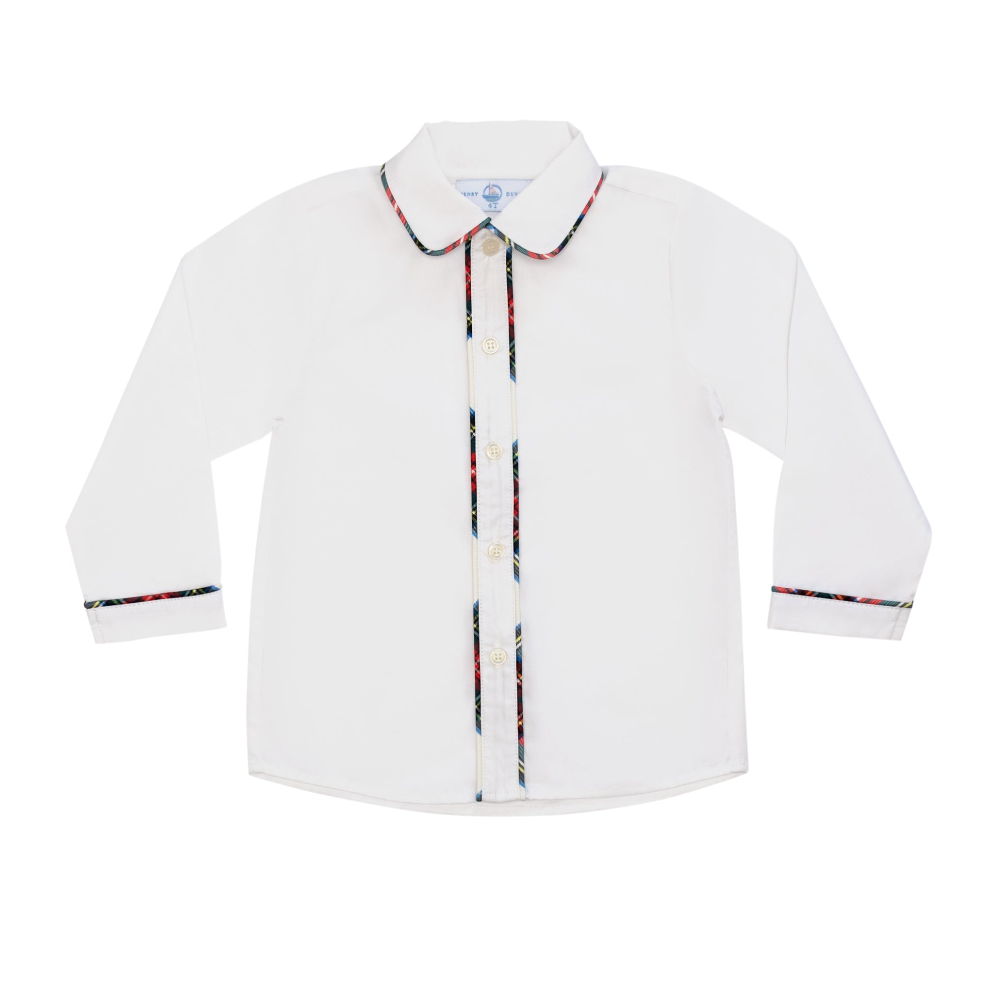 Henry Duvall Sullivan Short Set in red and green Townsend Tartan with tartan-trimmed white top and matching shorts for toddler boys, classic holiday outfit to coordinate with sibling styles.