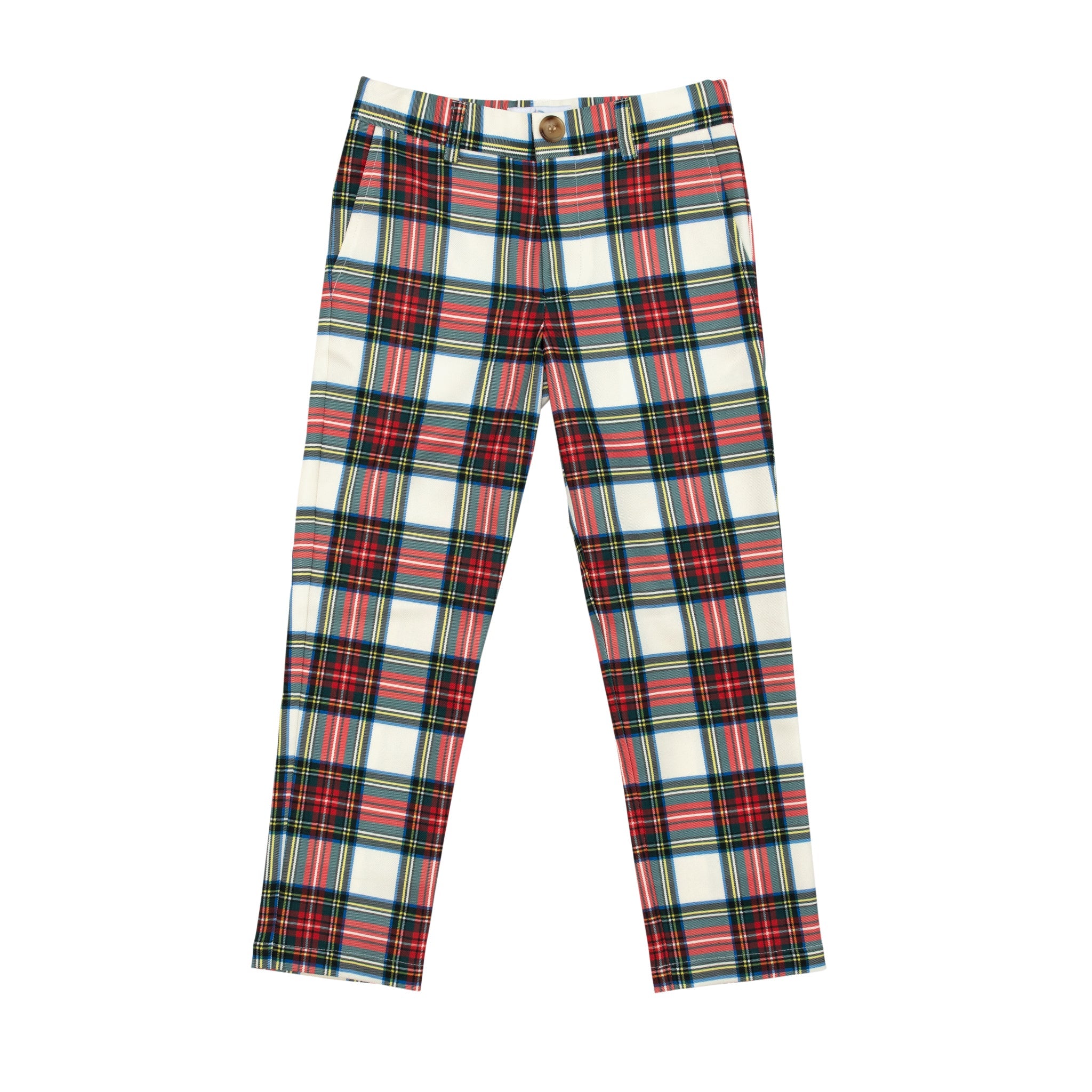 Classic boys’ holiday trousers in traditional Townsend Tartan with red and green plaid – perfect for family photos and festive occasions