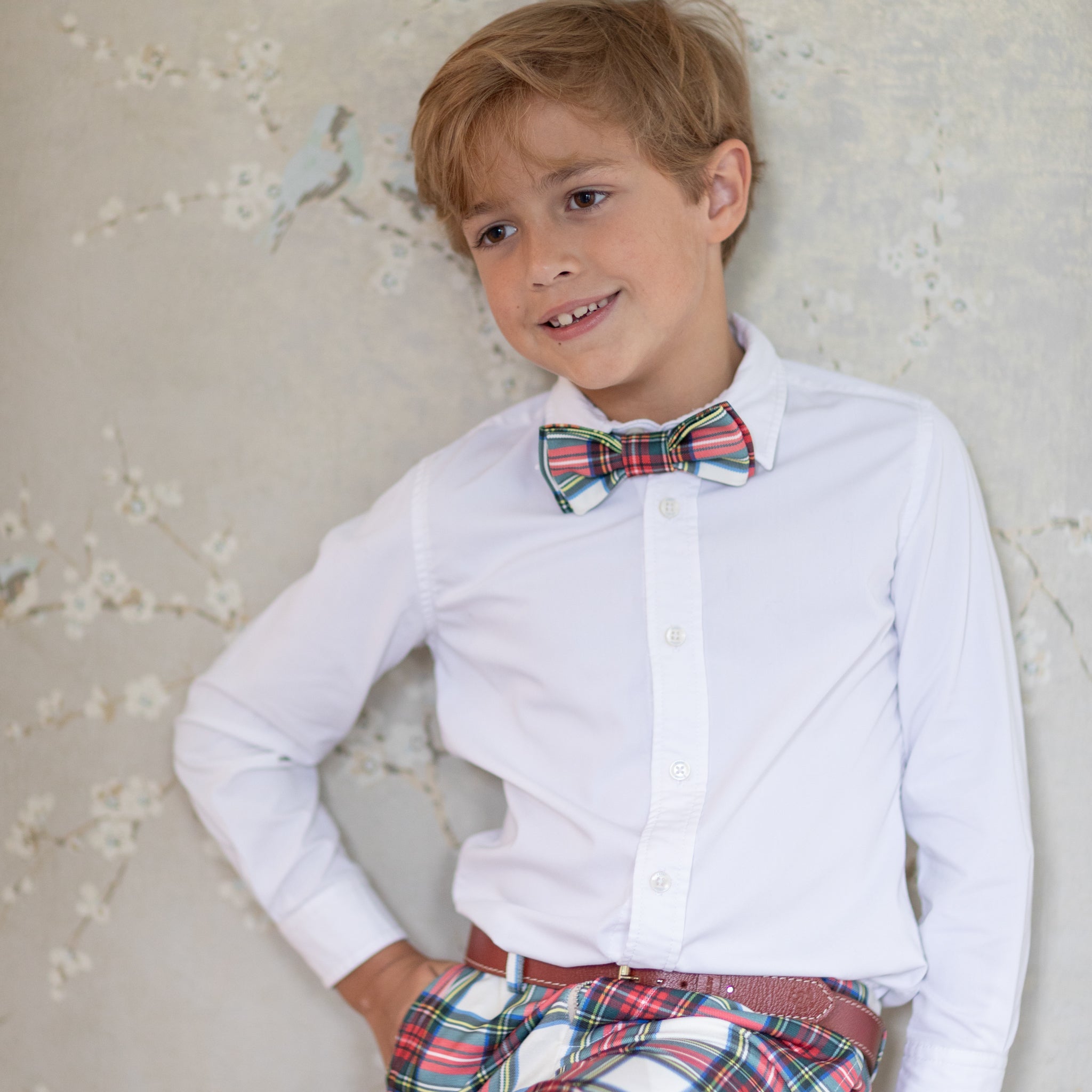 Boys’ adjustable pre-tied bow tie in red and green Townsend Tartan – festive holiday accessory for classic seasonal dressing