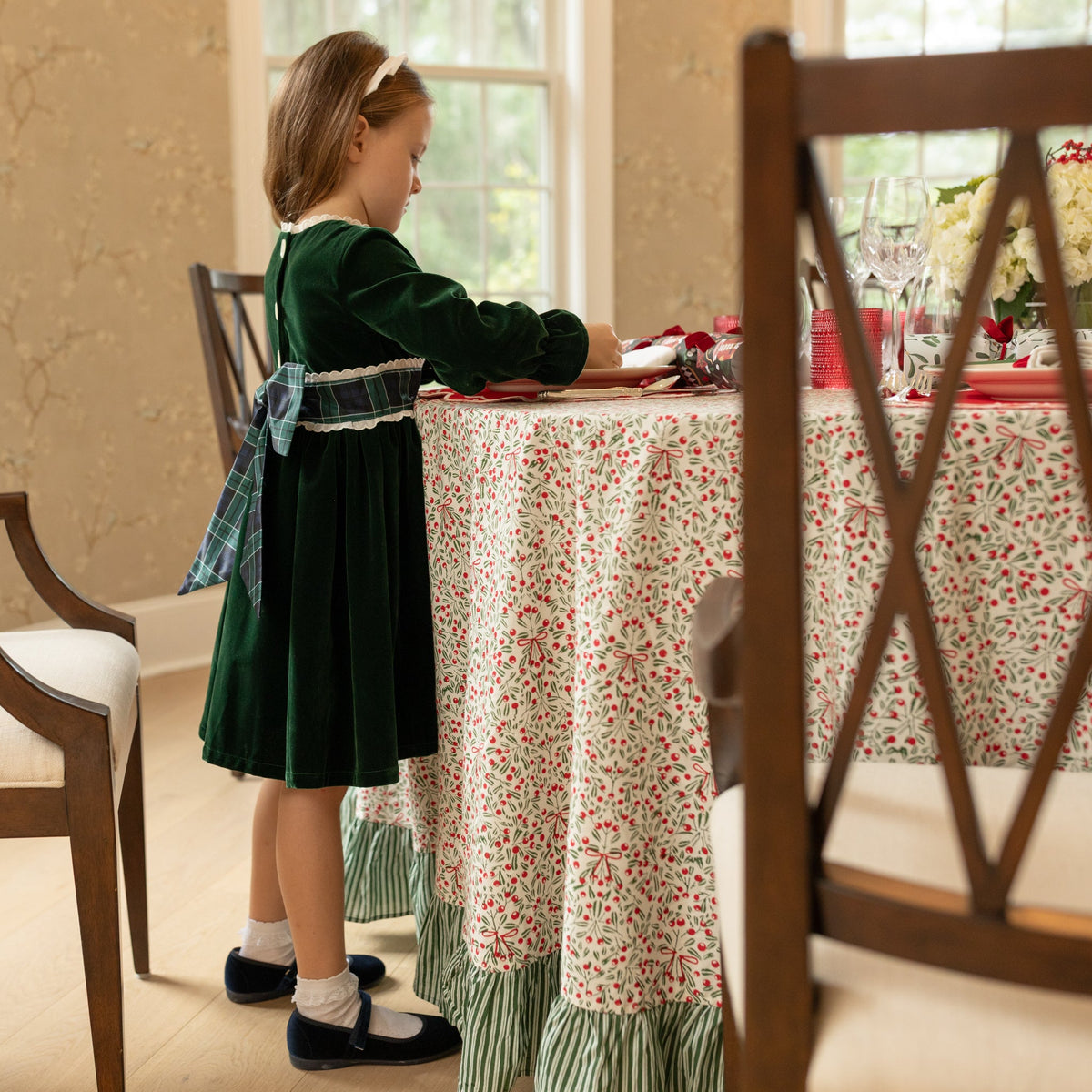 Eliza Dress in Grafton Green Velvet