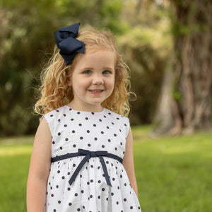 Betsy Dress in Narragansett Navy Polka Dots
