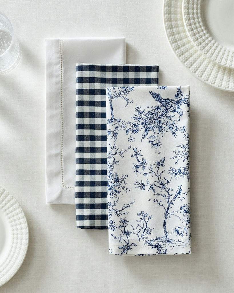 Signature Twill Napkins in Navy French Ticking, Set of 4
