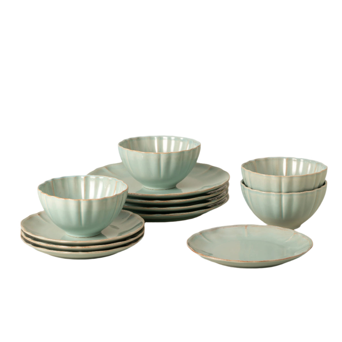 Alentejo Collection 12-pc Place Setting with Cereal Bowl in Turquoise