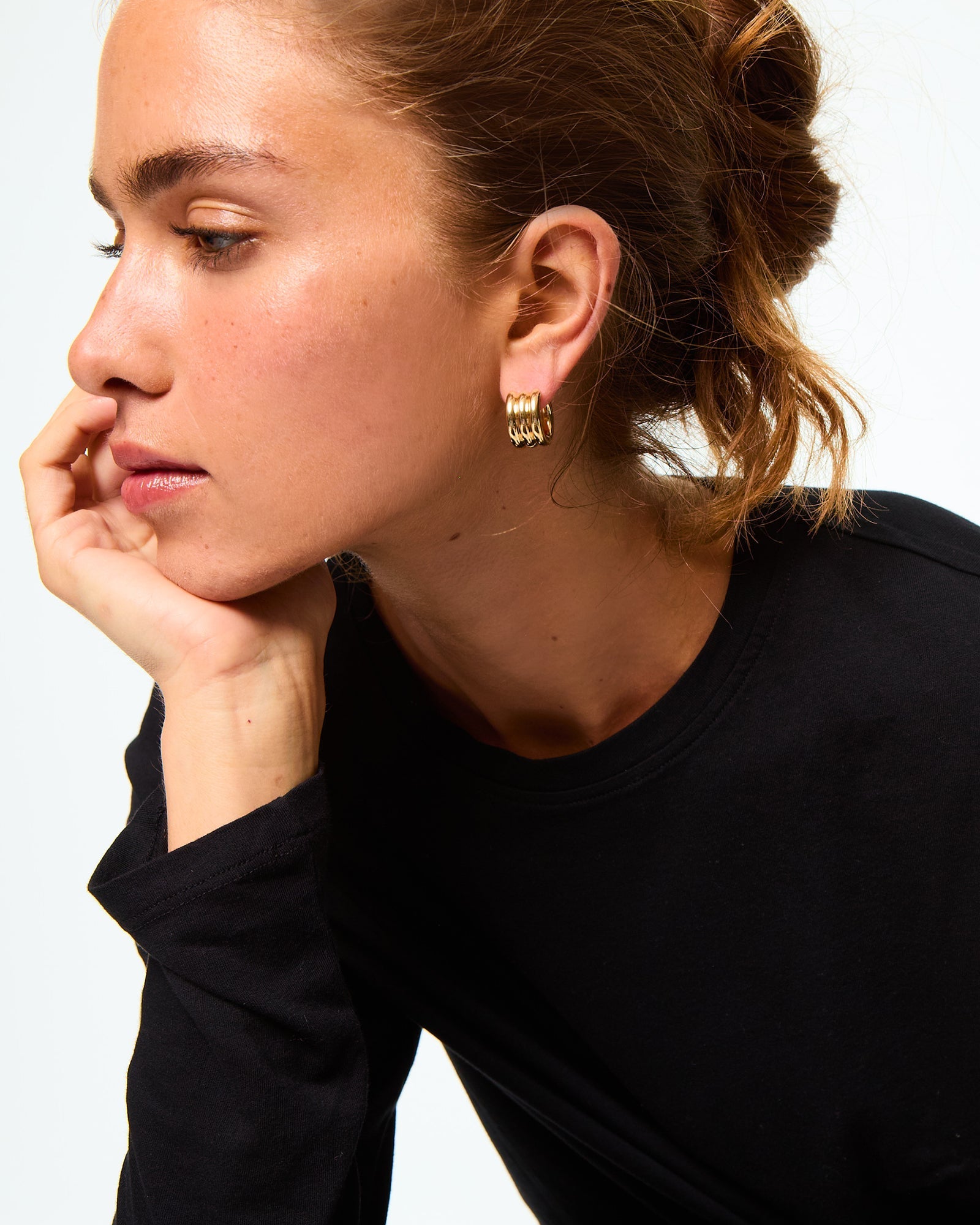 The Triple Tube Huggie in Gold