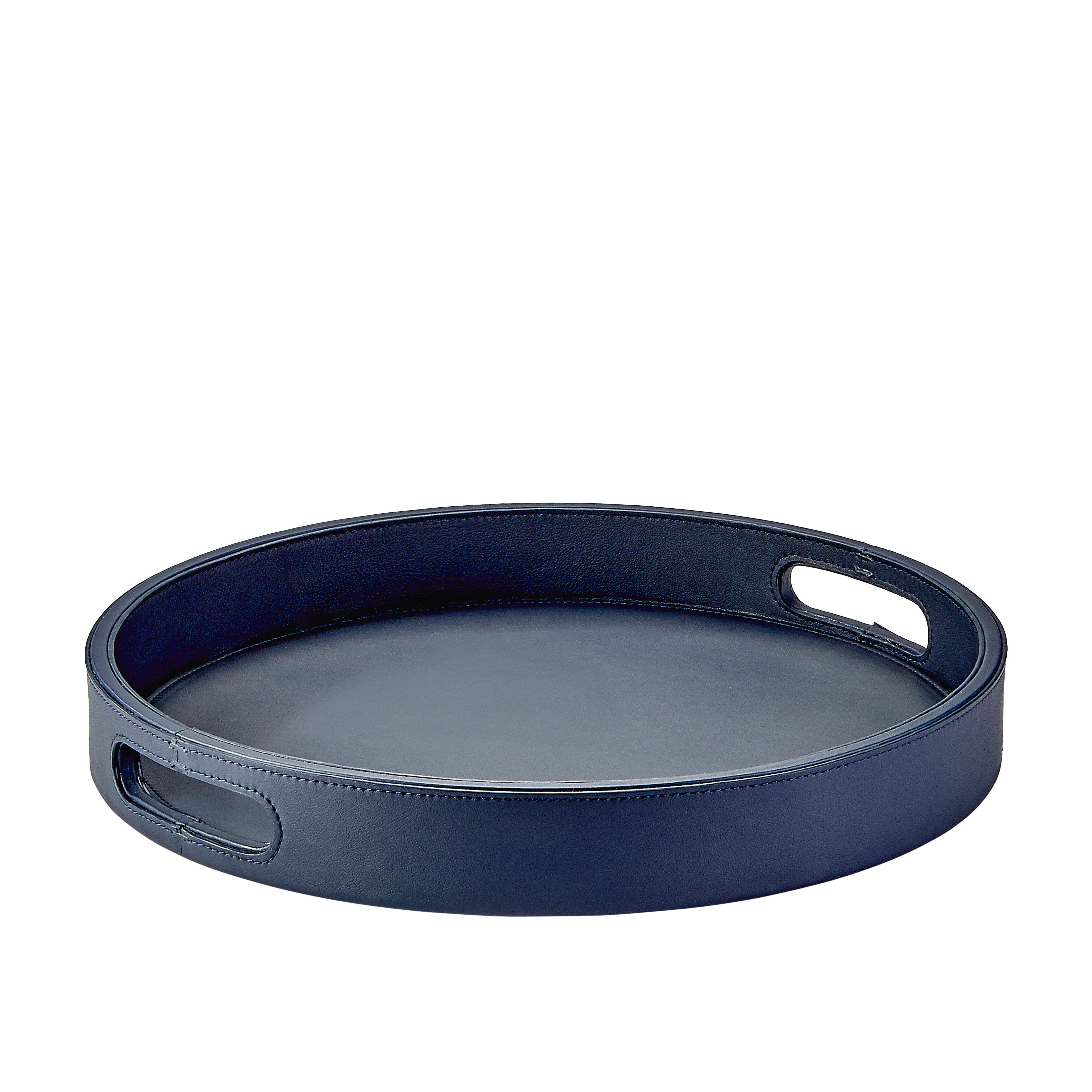 Round Leather Bar Tray in Blue