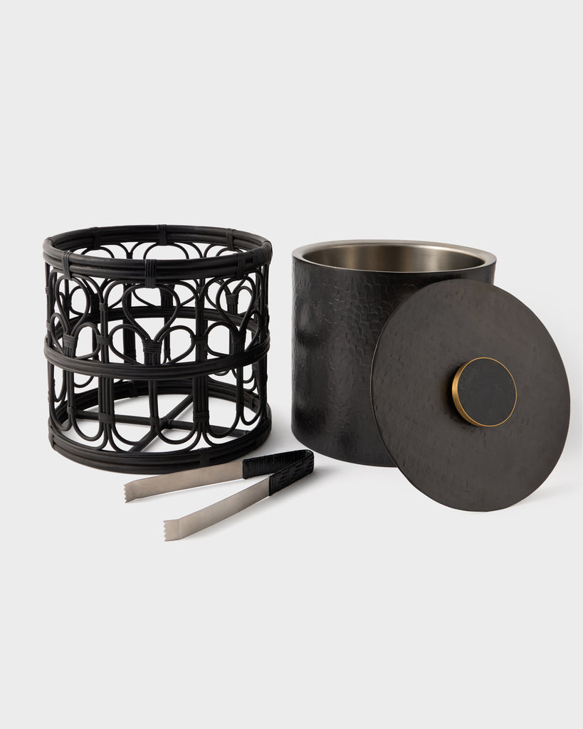 Viya Ice Bucket in Cane and Brass with Tongs