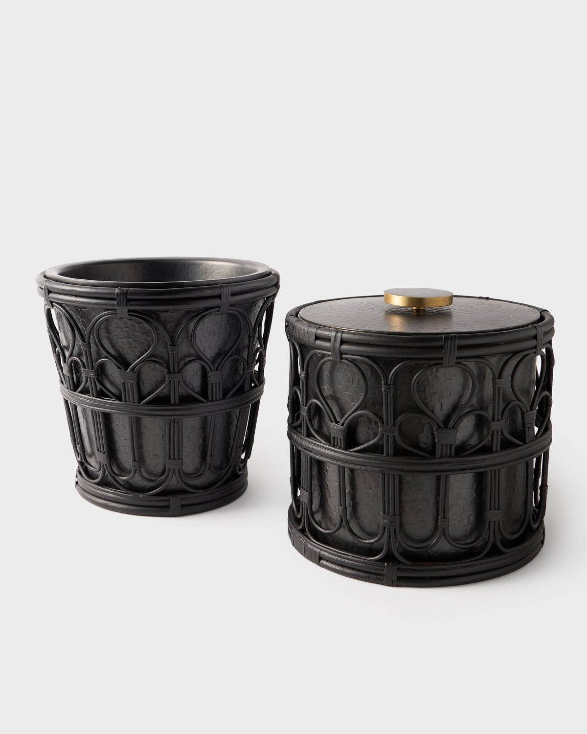 Viya Ice Bucket in Cane and Brass with Tongs