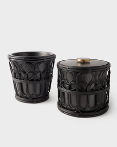 Viya Ice Bucket in Cane and Brass with Tongs