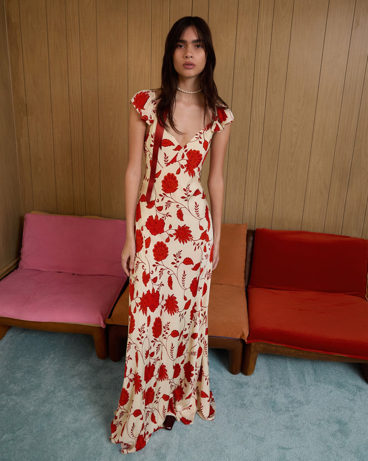 Carrie Dress in Cream & Tomato