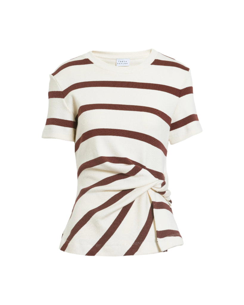 Short Sleeve Carlita Top in Cream & Raisin Wide Stripe