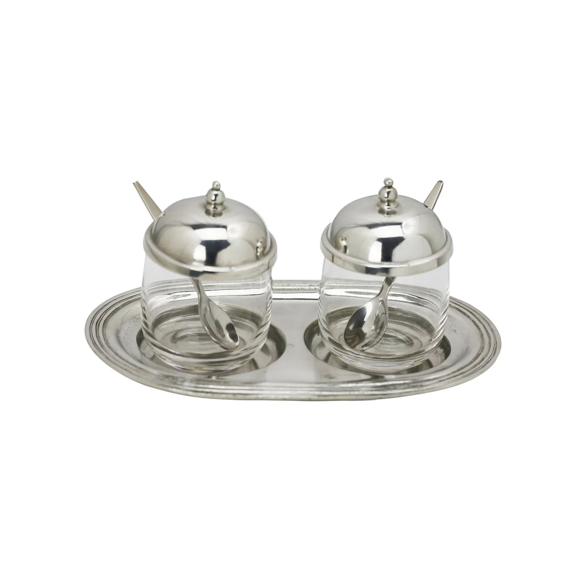 Talbot Manor Condiment Set Pewter & Glass