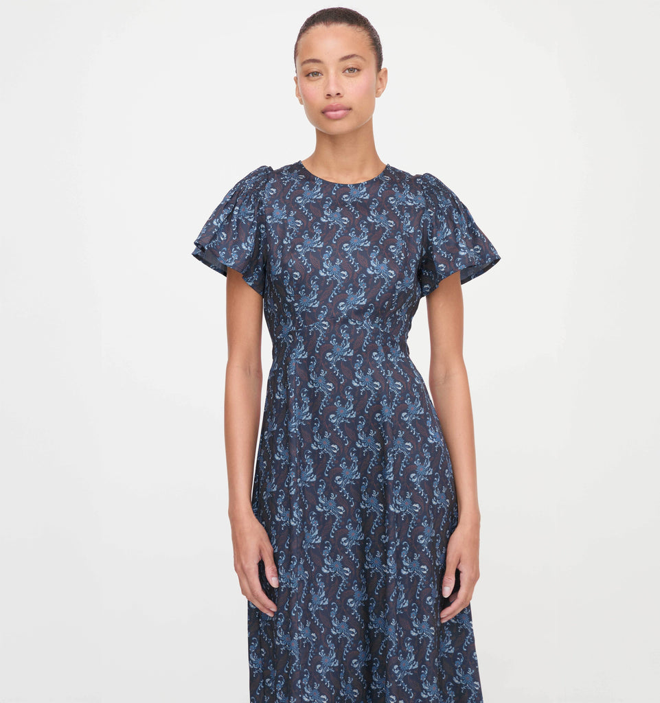 The Dominique Dress in Navy Cala Paisley