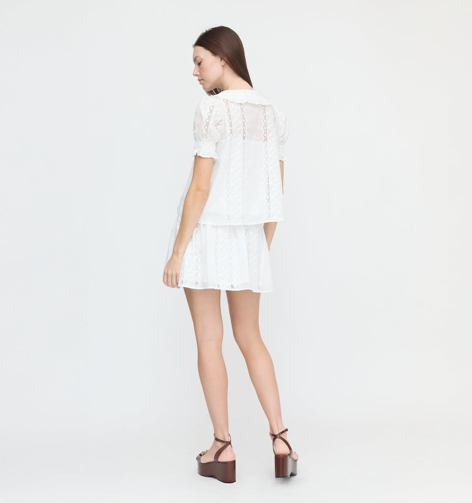 The Delphine Mini Nap Skirt - White Broderie Voile