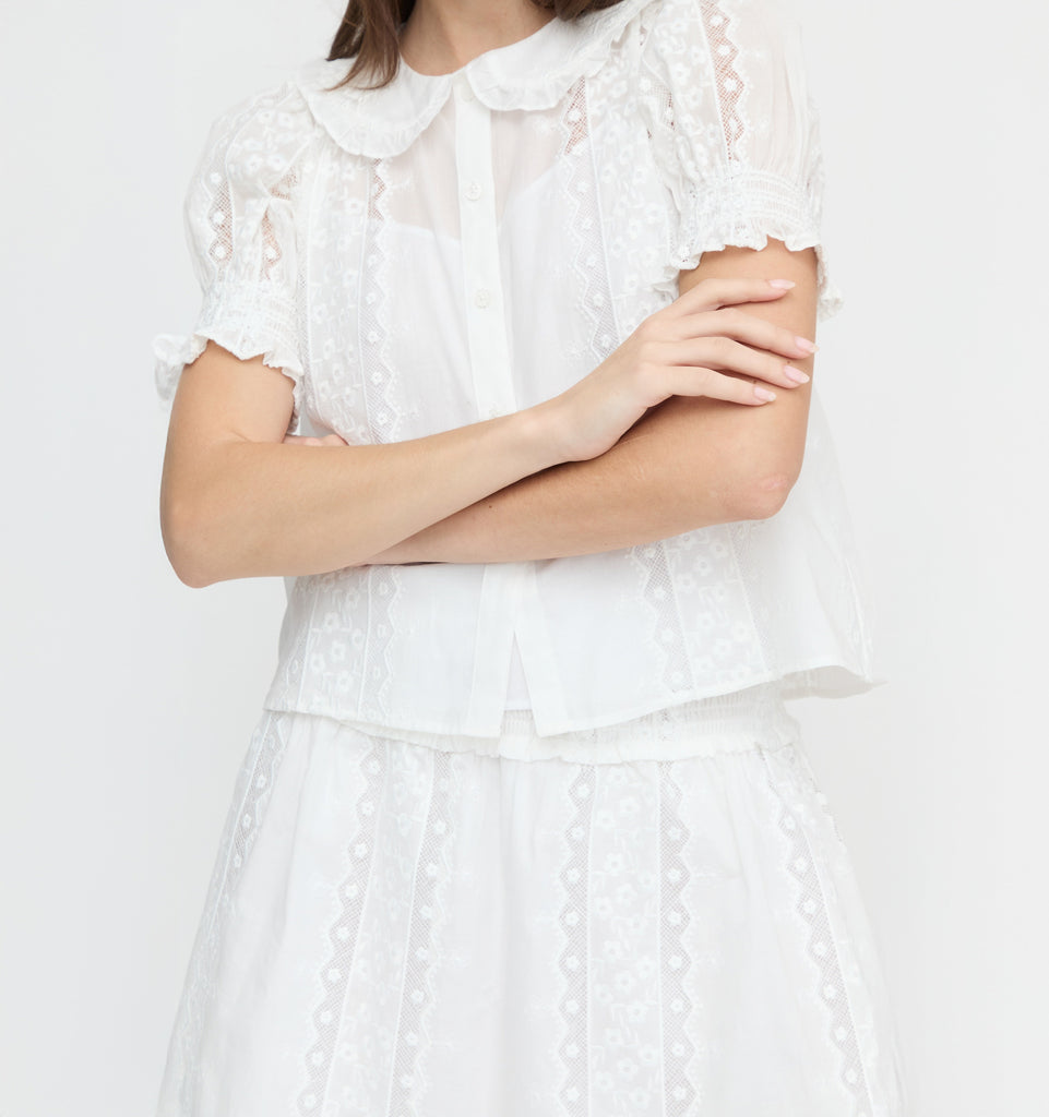 The Delphine Mini Nap Skirt - White Broderie Voile