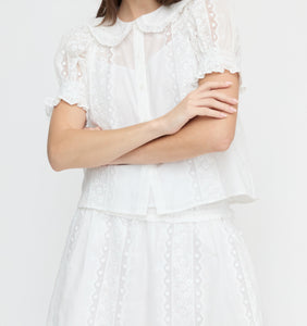 The Delphine Mini Nap Skirt - White Broderie Voile