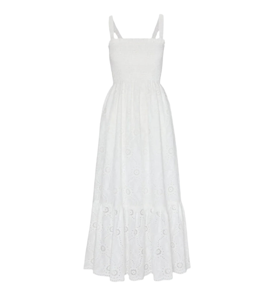 The Anjuli Nap Dress in White Trellis Broderie