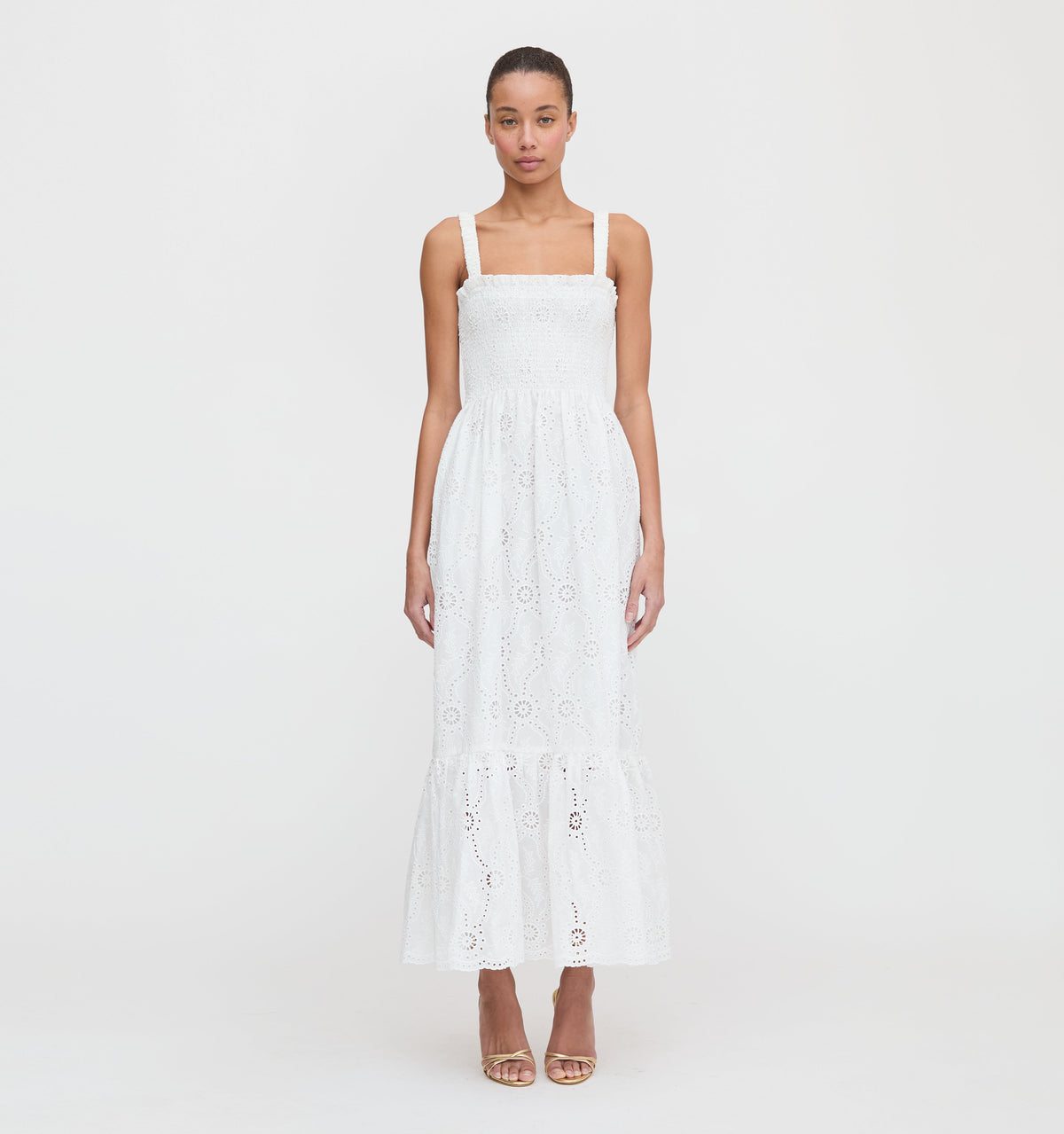 The Anjuli Nap Dress in White Trellis Broderie