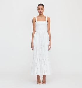 The Anjuli Nap Dress in White Trellis Broderie
