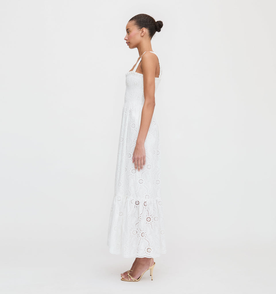 The Anjuli Nap Dress in White Trellis Broderie