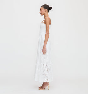 The Anjuli Nap Dress in White Trellis Broderie