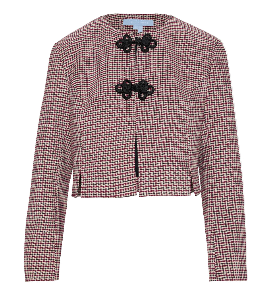 The Aubriella Jacket in Burgundy Holmes Houndstooth