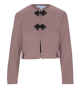 The Aubriella Jacket in Burgundy Holmes Houndstooth