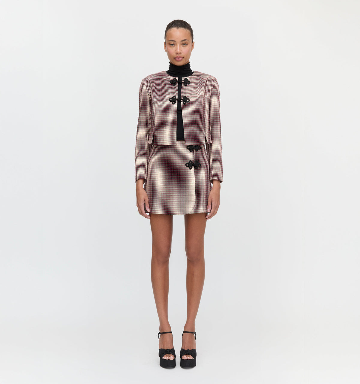 The Aubriella Jacket in Burgundy Holmes Houndstooth