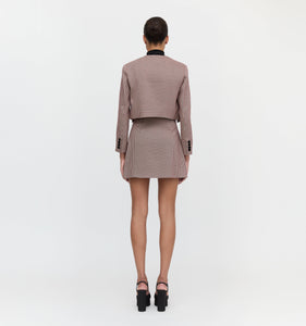 The Aubriella Jacket in Burgundy Holmes Houndstooth