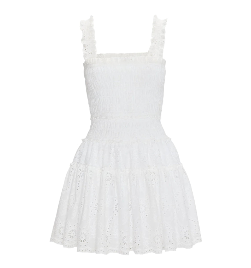 The Azalea Mini Nap Dress in White Trellis Broderie