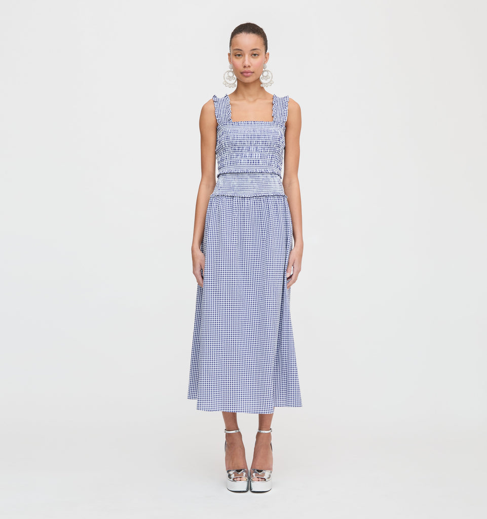 The Delphine Nap Skirt in Navy Gingham