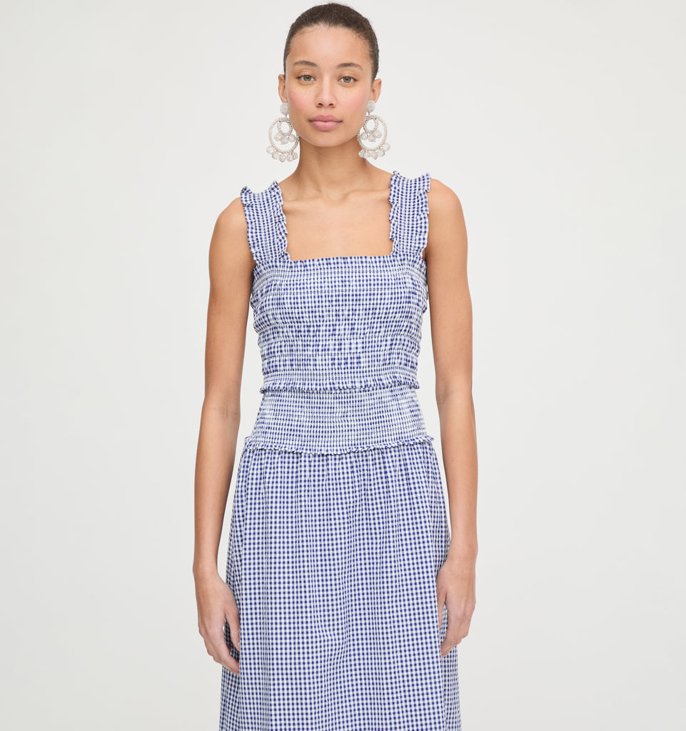 The Delphine Nap Skirt in Navy Gingham