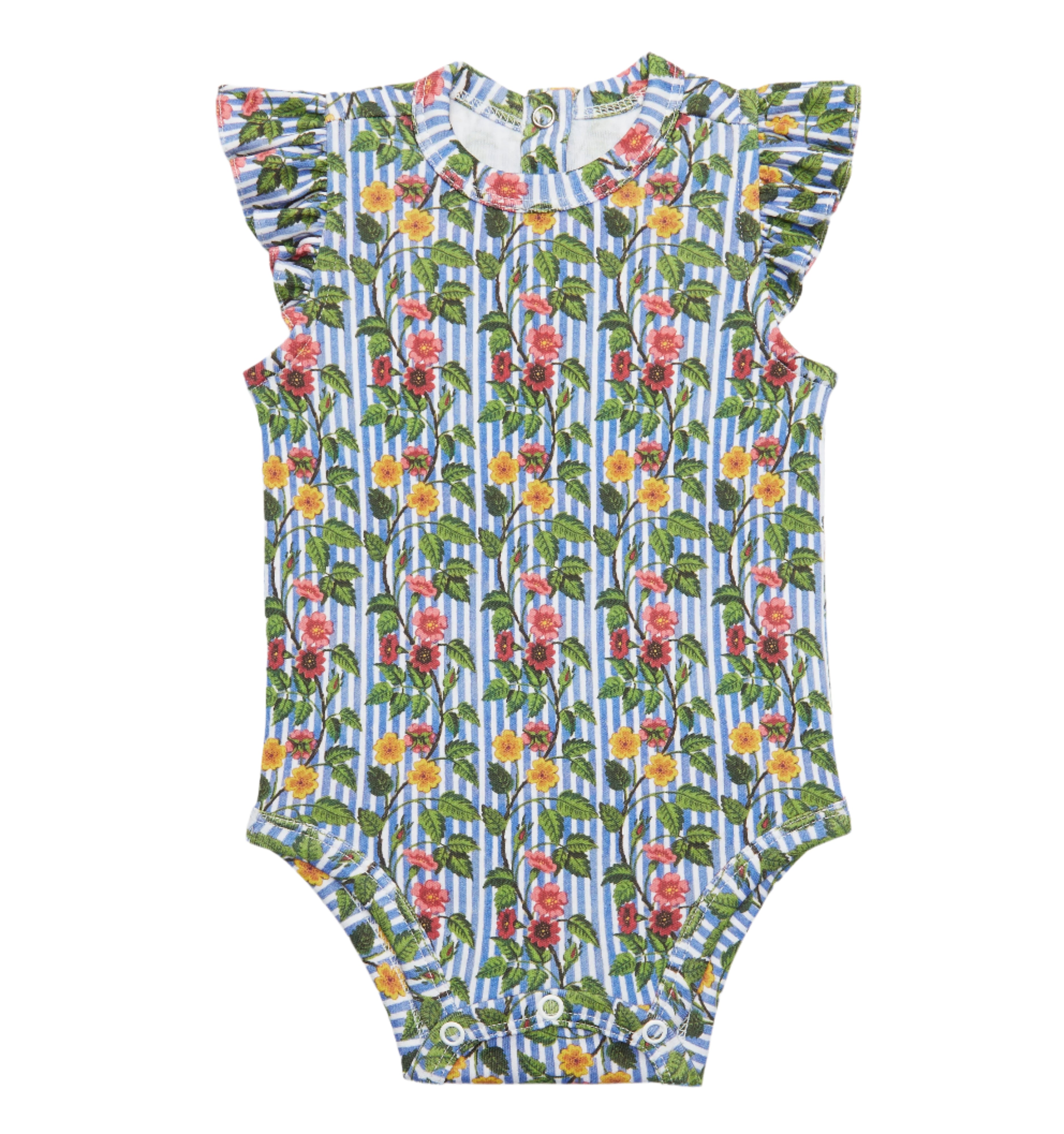 The Jillee Ruffle Onesie in Geranium Stripe