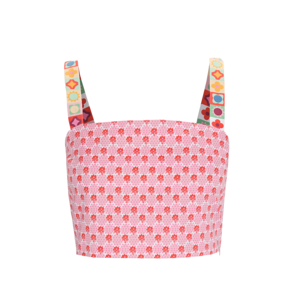 The Clara Crop Top in Pink Cala Check