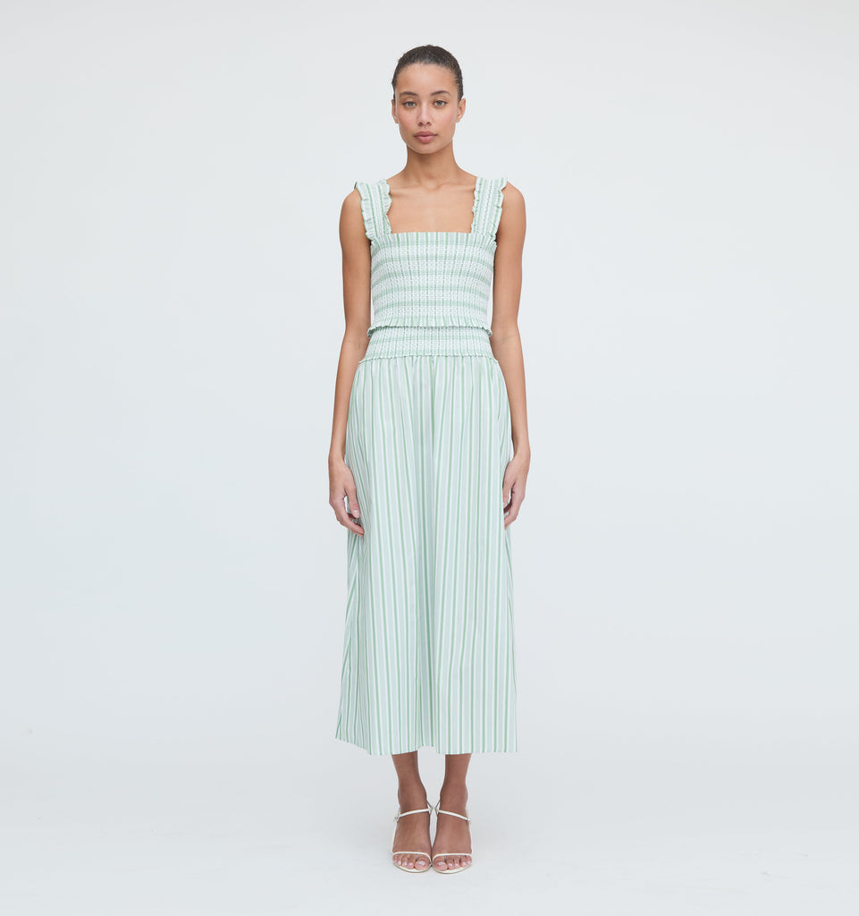 The Delphine Nap Skirt in Apple Green Stripe