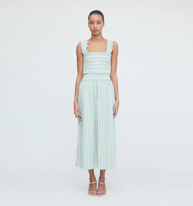 The Delphine Nap Skirt in Apple Green Stripe