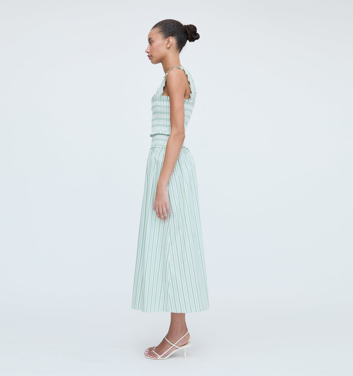 The Delphine Nap Skirt in Apple Green Stripe