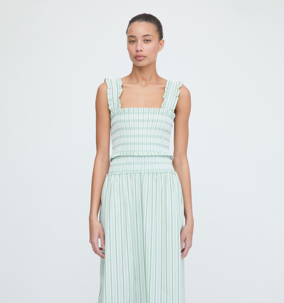 The Delphine Nap Skirt in Apple Green Stripe