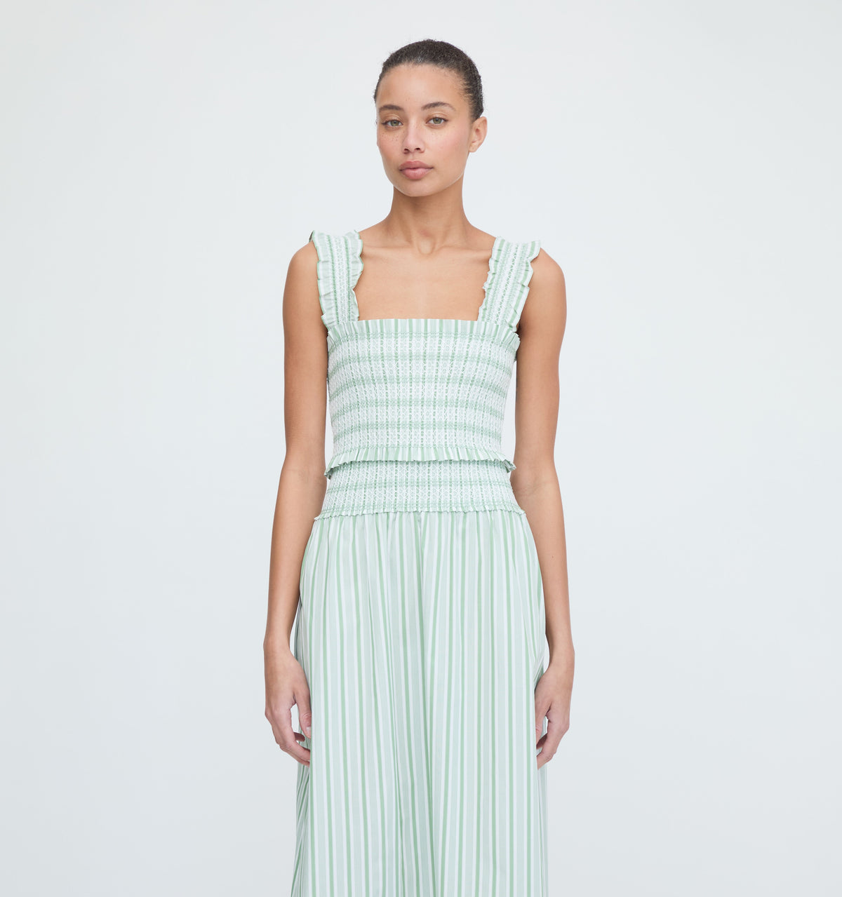 The Delphine Nap Skirt in Apple Green Stripe