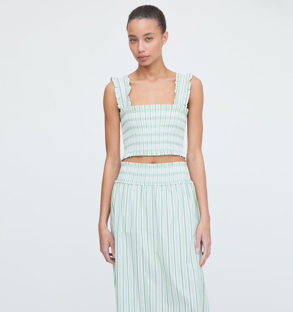 The Delphine Nap Skirt in Apple Green Stripe