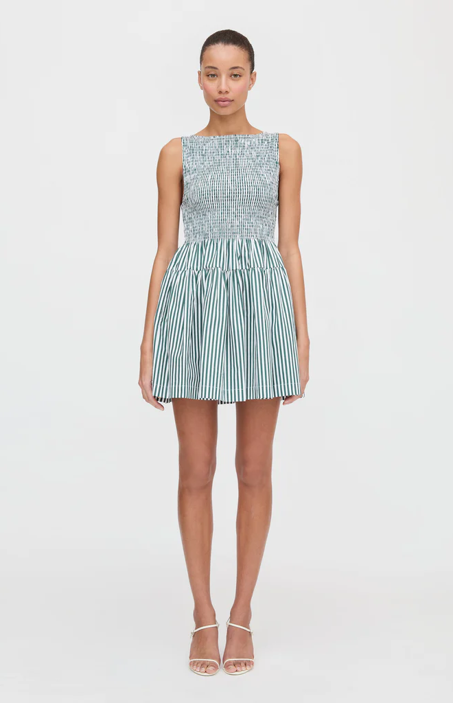 The Cosima Mini Nap Dress in Green Stripe