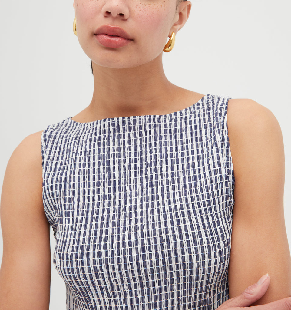 The Cosima Nap Dress in Navy Stripe
