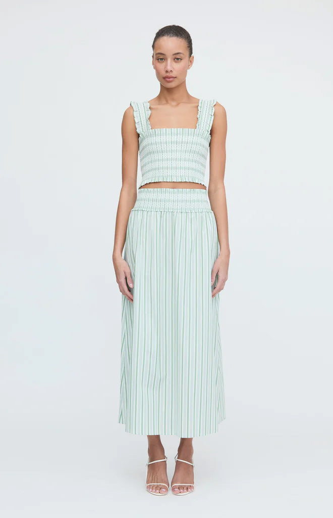 The Delphine Nap Skirt in Apple Green Stripe