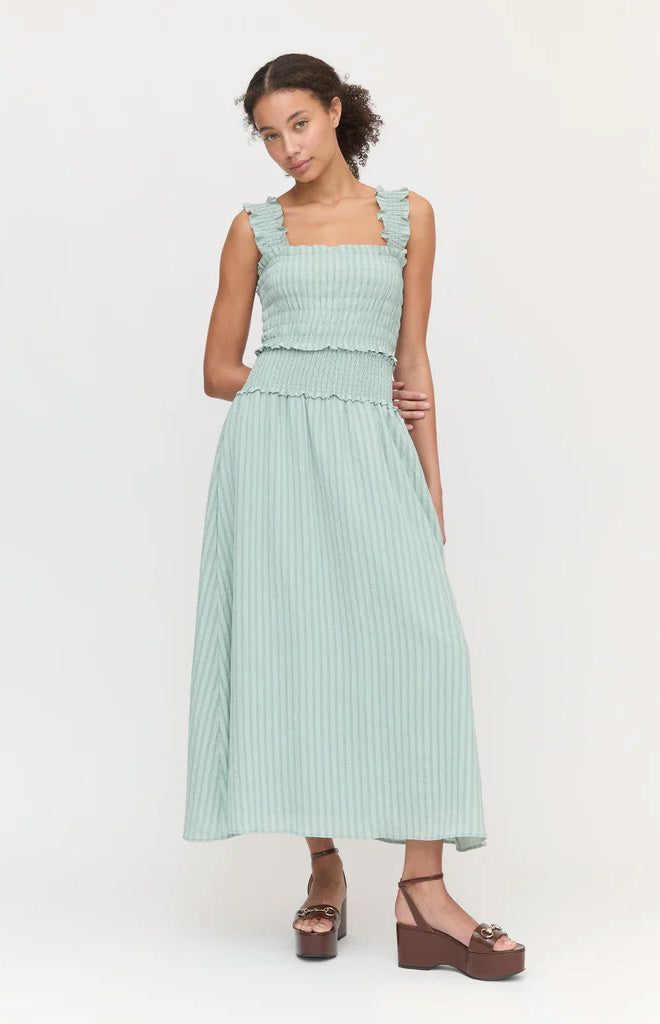 The Delphine Nap Skirt in Soft Green Tonal Seersucker