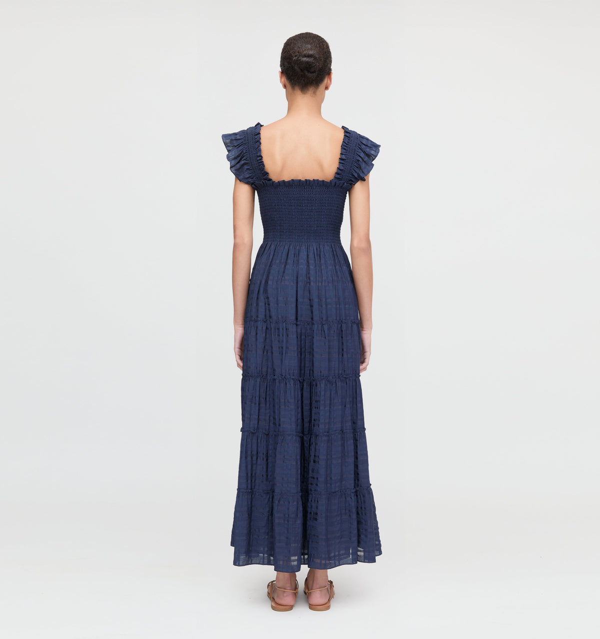 The Ellie Maxi Nap Dress in Navy Sheer Plaid
