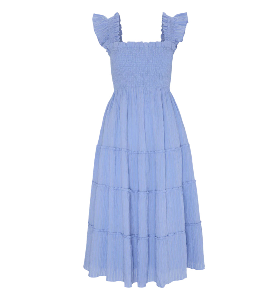 The Ellie Nap Dress in Bluebird Tonal Seersucker