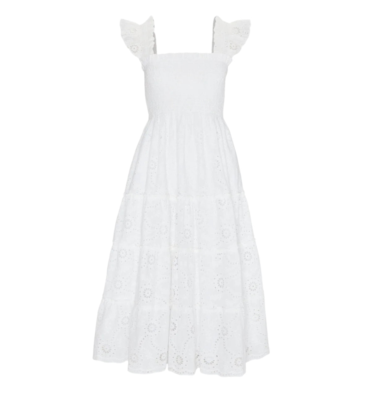 The Ellie Nap Dress in White Trellis Broderie