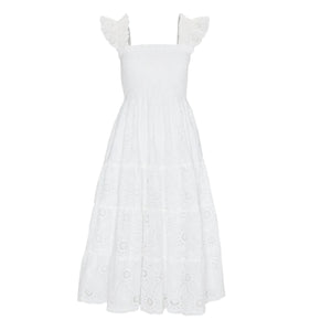 The Ellie Nap Dress in White Trellis Broderie